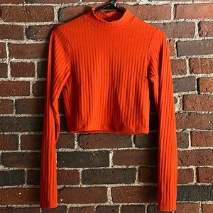 H&M Sweater, Orange Mock Neck Ribbed Cropped Top, Size Small